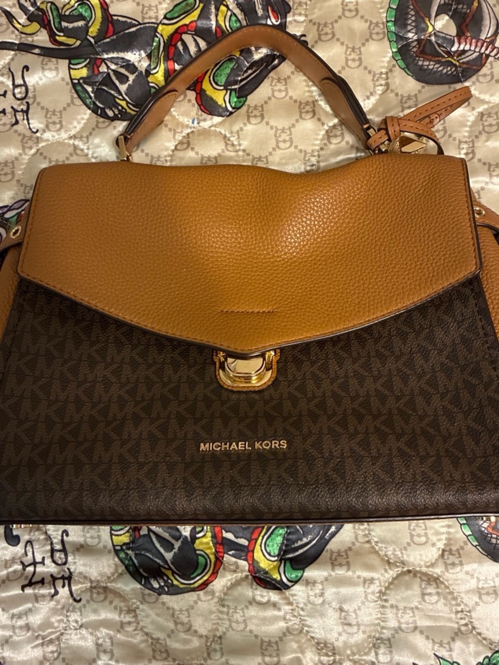 Michael Kors Brown and Tan Leather Top-Handle Satchel
